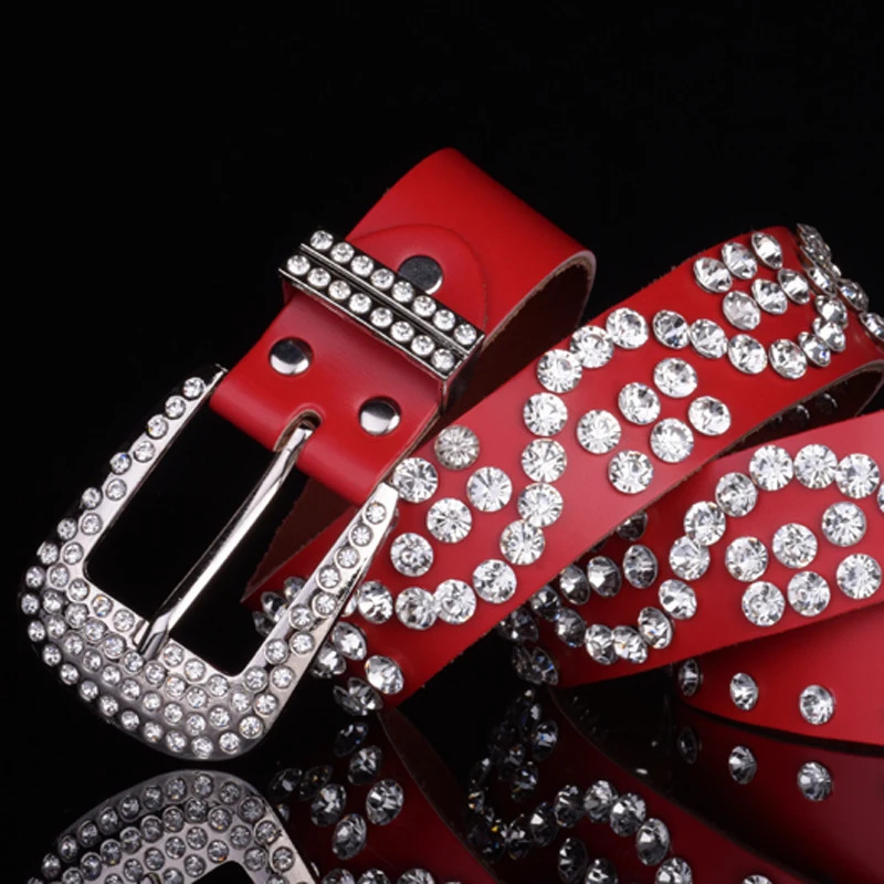 Trendy Rhinestone Decor Leather Belt Solid Color Trendy Sparkling Jeans Pants Waistband Hip Hop Cowboy Cowgirl Belts For Women 250520