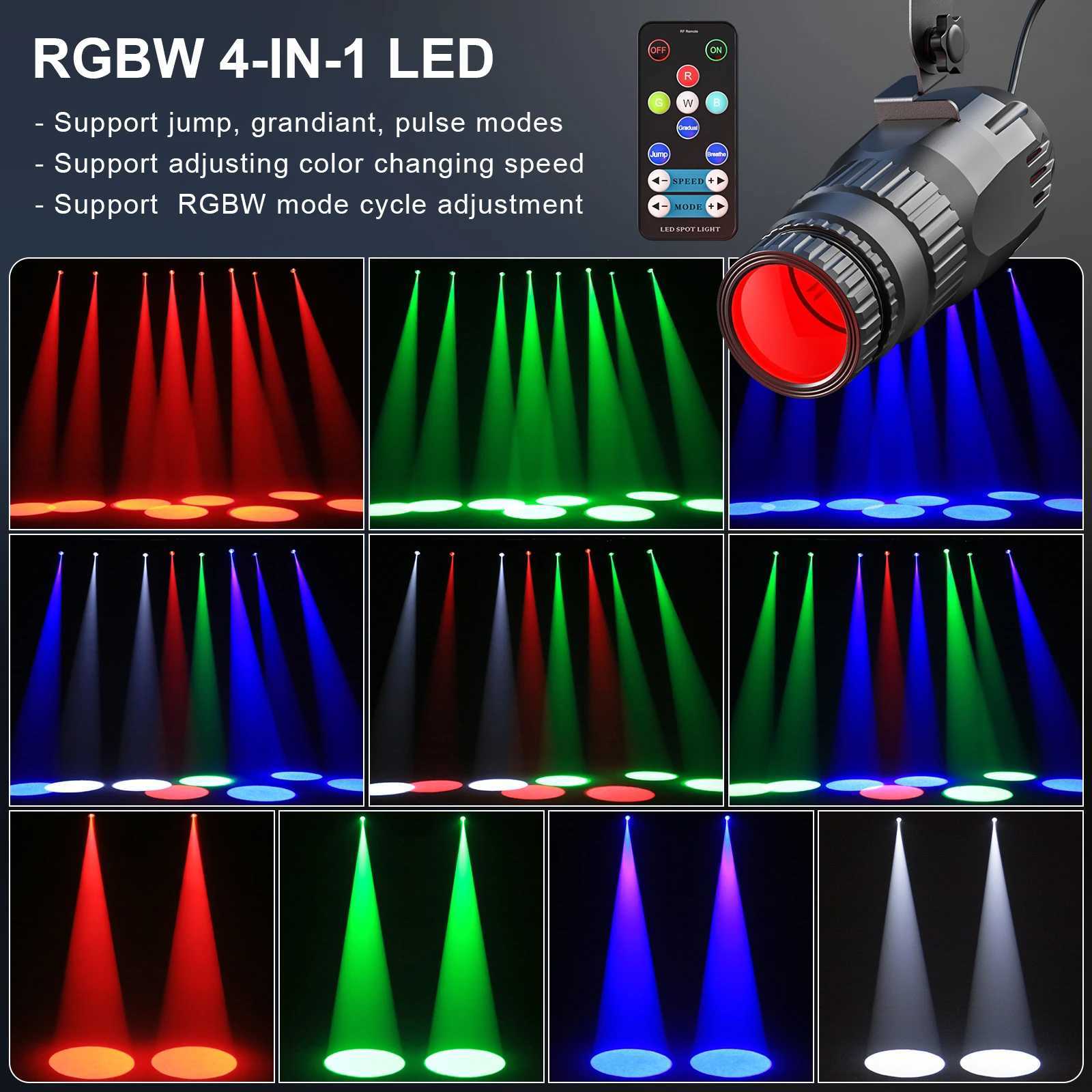 Yiflamefly 4Pcs 10W LED Pinspot Stage Light RGBW Manual Focus Mini Pinspot Light For DJ Disco Wedding Party Bar Club Show XJ250527