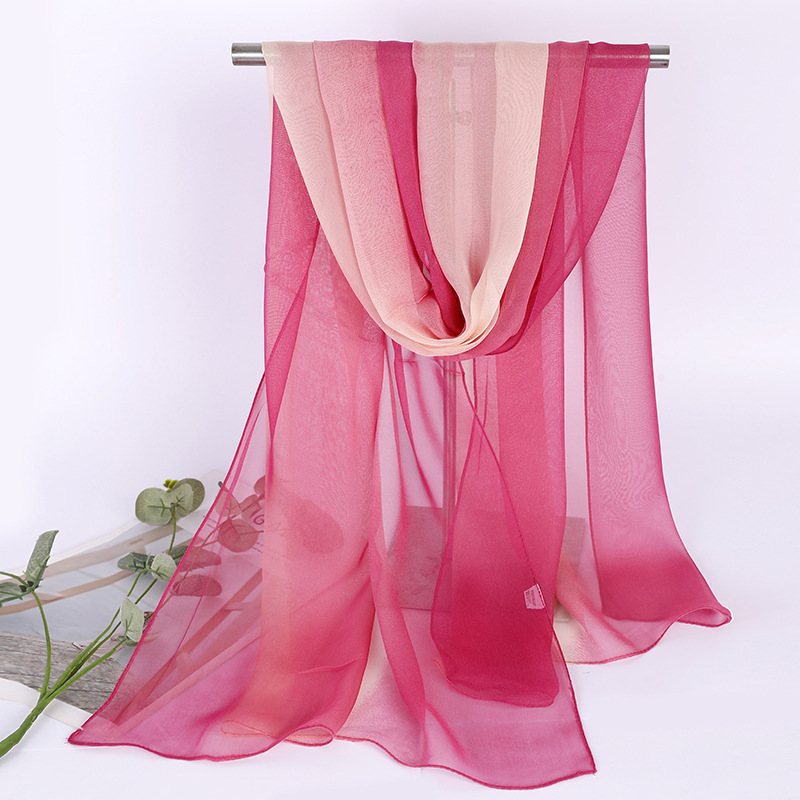 K848 Gradient color silk scarf for women in summer, thin and versatile scarf for body dance, long georgette, small long scarf