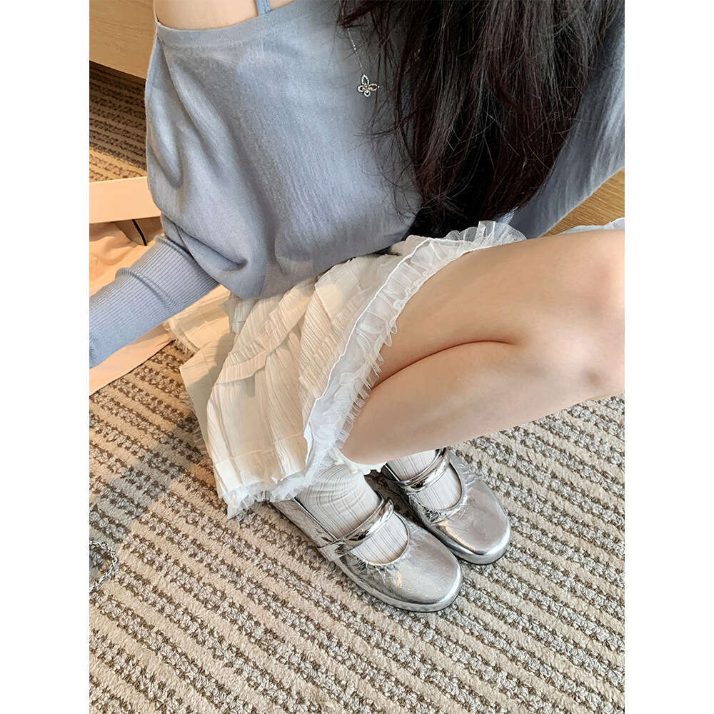 Sheepskin Version Su Yinyin Same Style Moonlight Ballet Round Toe Metal Strap Shallow Mouth Flat Single Women Mary Jane Shoes