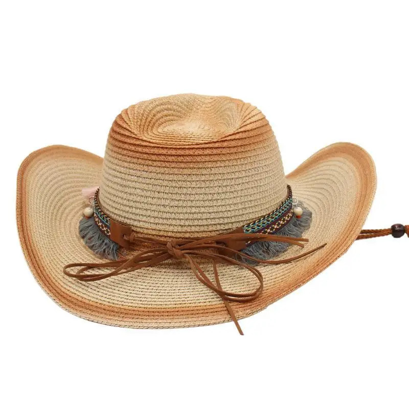 Spray Paint Western Straw Cowboy Hat Tassel Summer Sun Protection for Men and Women Sun Hat Ethnic Style Hollow Out Beach Hat 250526