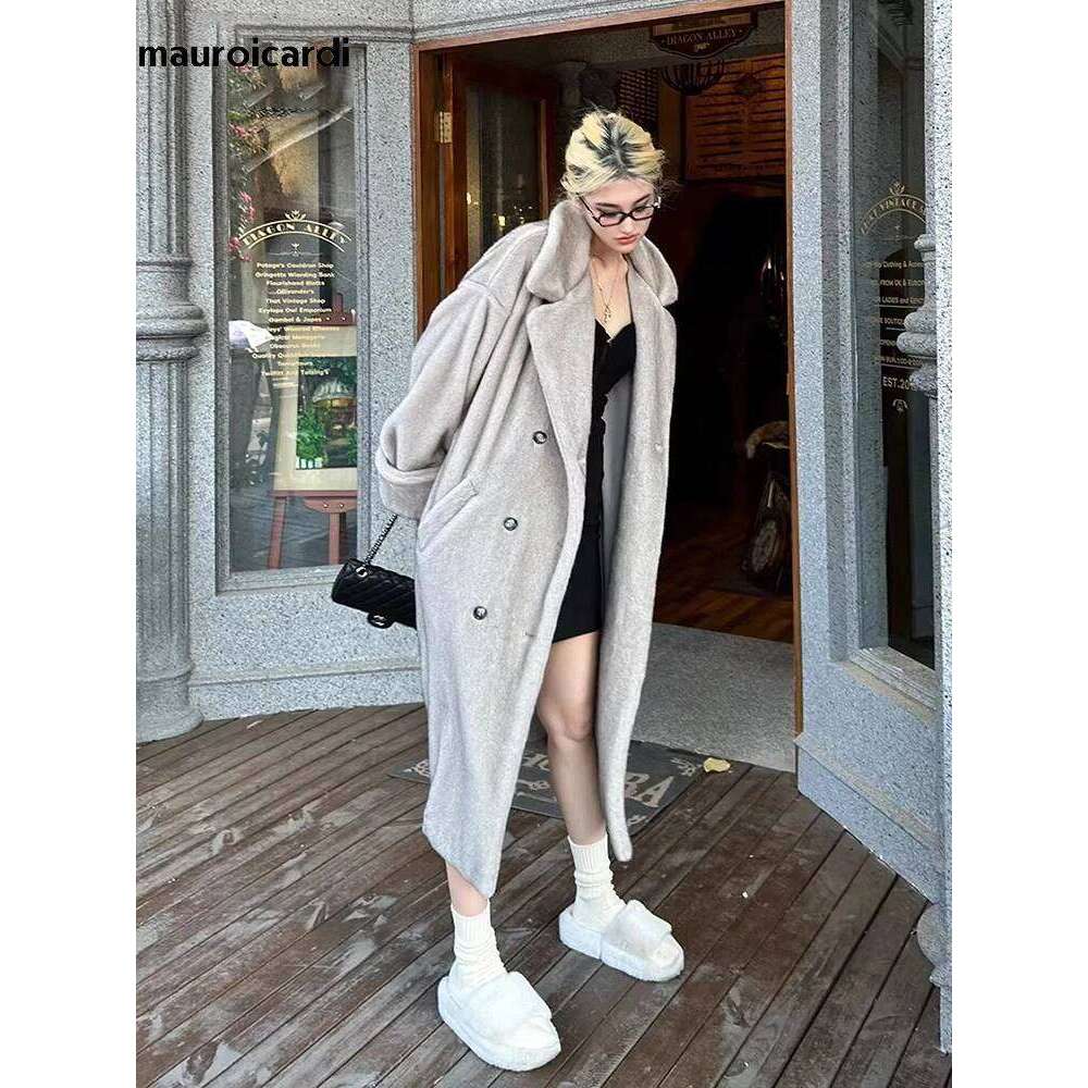 Mauroicardi Winter Long Oversized Fluffy Thick Warm Soft Faux Mink Fur Coat Women Double Breasted Elegant Furry Overcoat