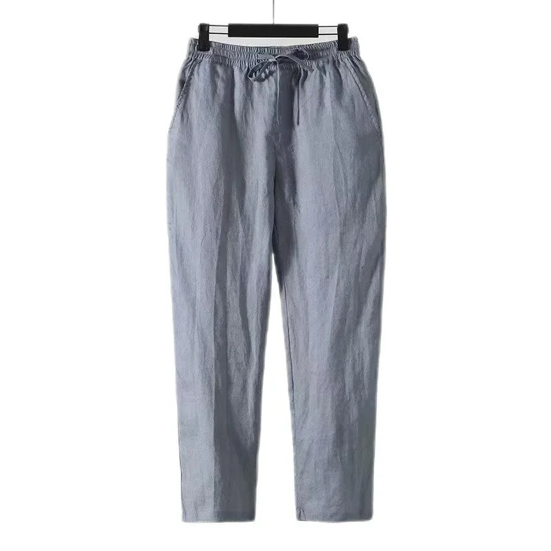 Fashion Solid Color Linen Pants Men Loose Cotton Hemp Men Casual Pants Men Summer Straight Pants Men Clothing 250526