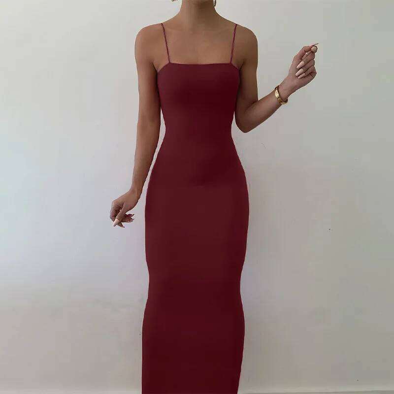 Hot Tight Dresses Summer Sexy Dress Women Streetwear Sleeveless Solid Spaghetti Strap Bodycon Casual Clubwear Elegant Party Dresses Casual Knee Length