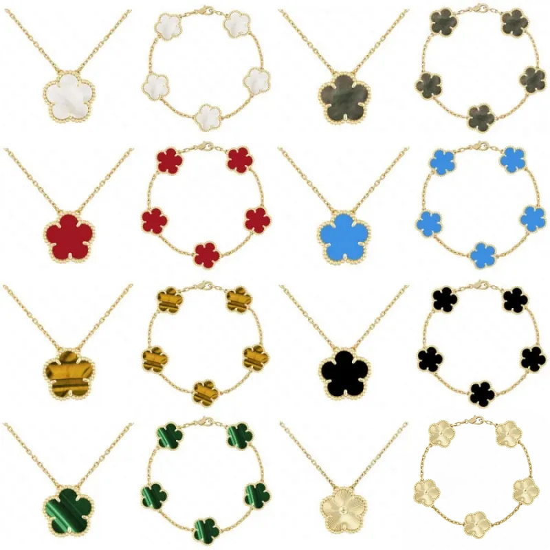 Gold Clover Necklace Designer Braclet Chain Fine Mother Of Pearl lady Stone Bracelet vanly cleeflies Necklaces Black White Jewelry