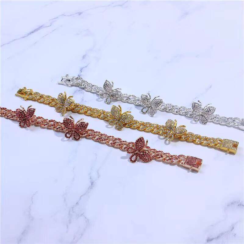 Iced Out butterfly Pendant Classic Bracelet Miami Full Dia Cuban Anklet Foot Jewelry
