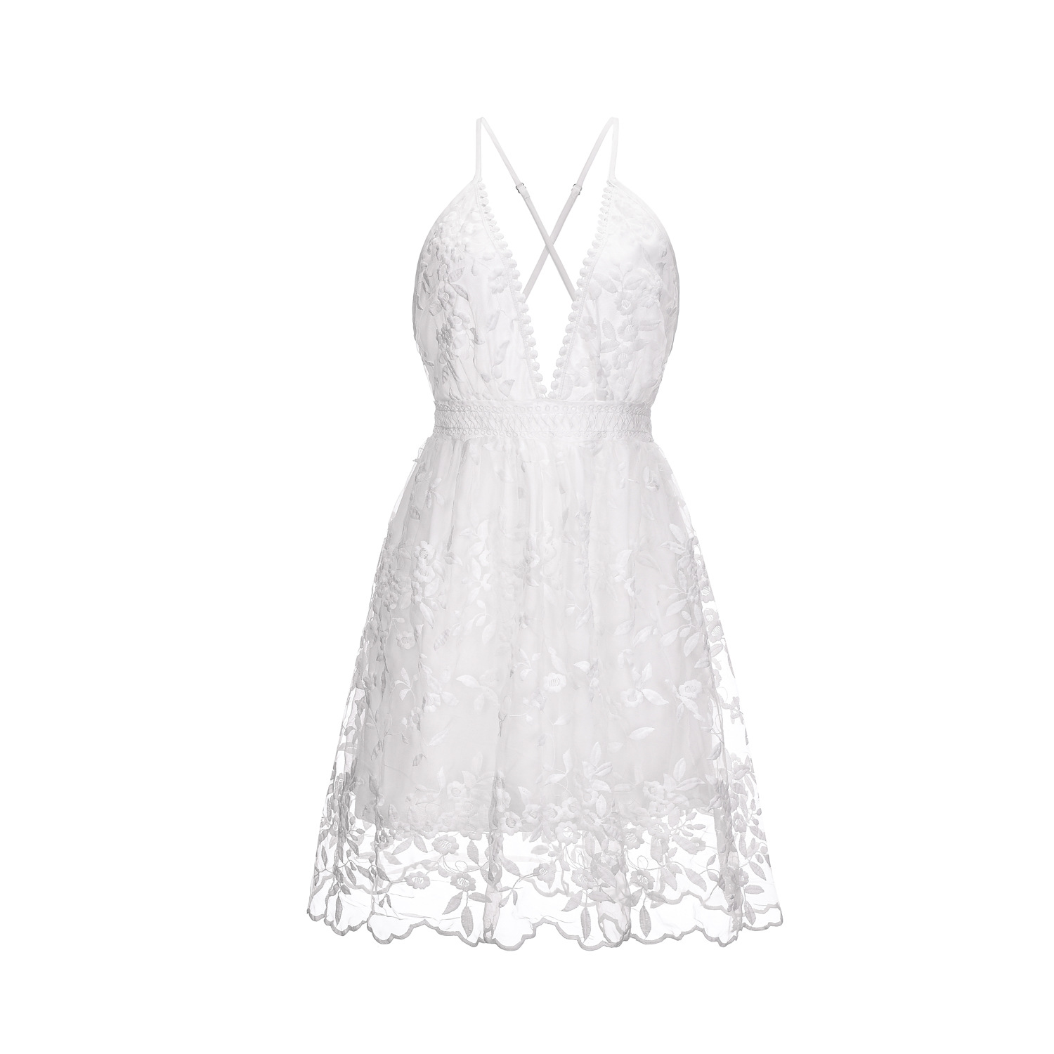 Women's European and American lace long skirt V-neck backless dress