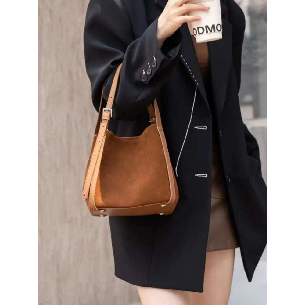Women Vintage Casual Small Bucket Autumn Winter Suede Single Shoulder Designer Tote Handbag Ladies Messenger Bag New