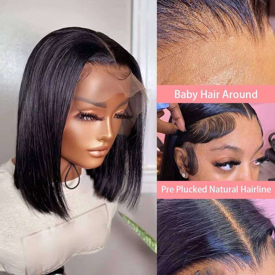 100% Transparent Straight HD Front Bob Human Hair Short 13x6 Lace Frontal Wigs For Women
