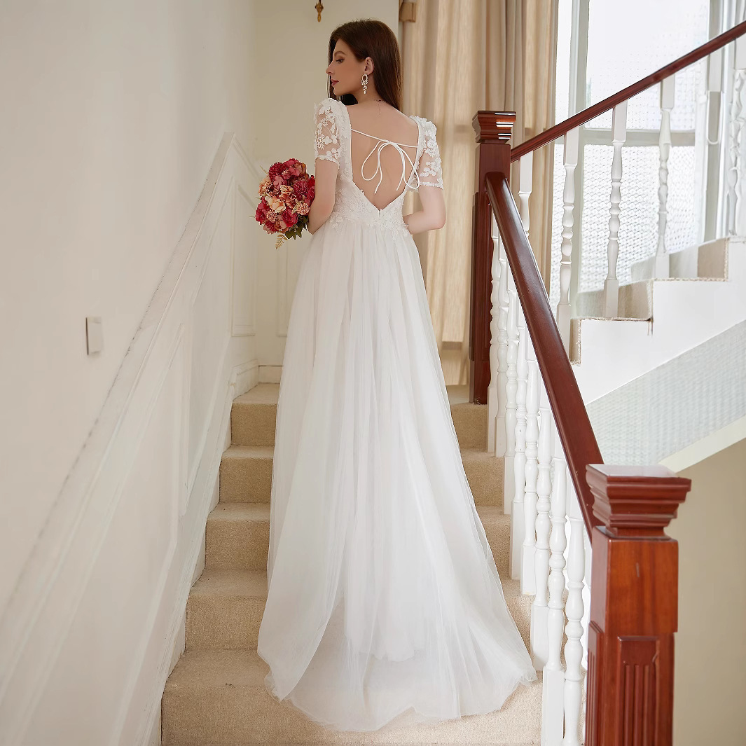 White lace patchwork big swing dress long skirt new style banquet