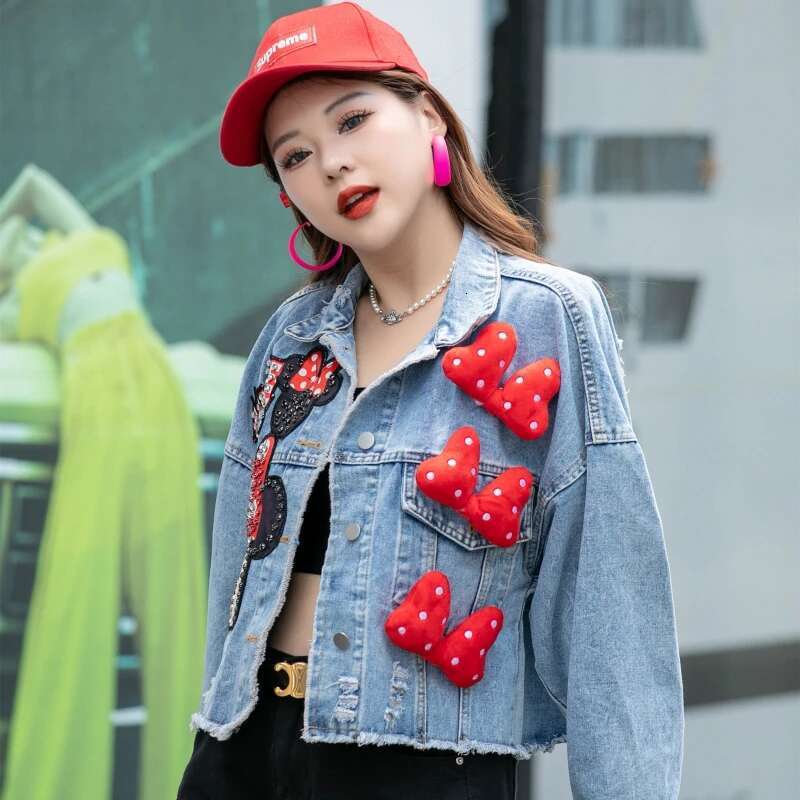 2024 Jeans Overcoat Oversized Younger Coat Women's Spring Autumn New Long Sleeves Fashion Design Heavy Industry Denim Top Jacket