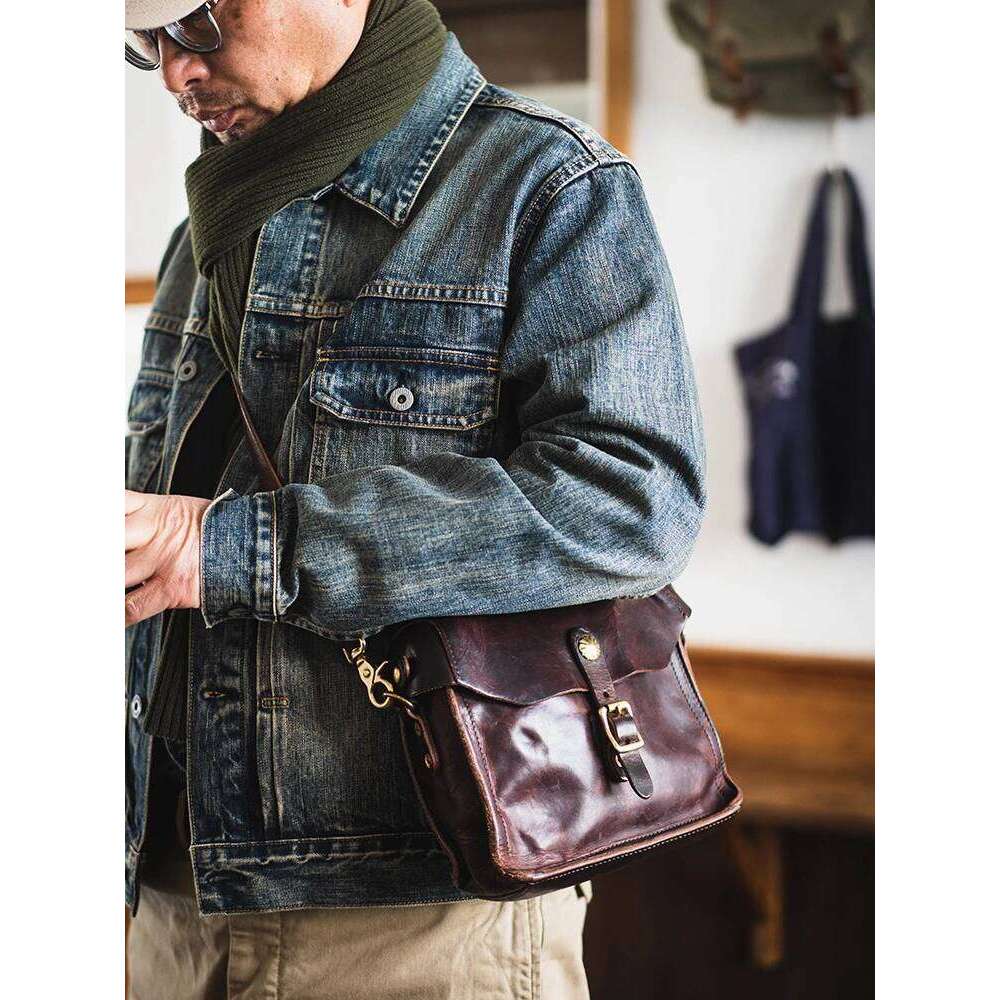 Fashion Vintage Outdoor Daily Genuine Men's Small Phone Shoulder Designer Handmade Cow Leather Crossbody Bag