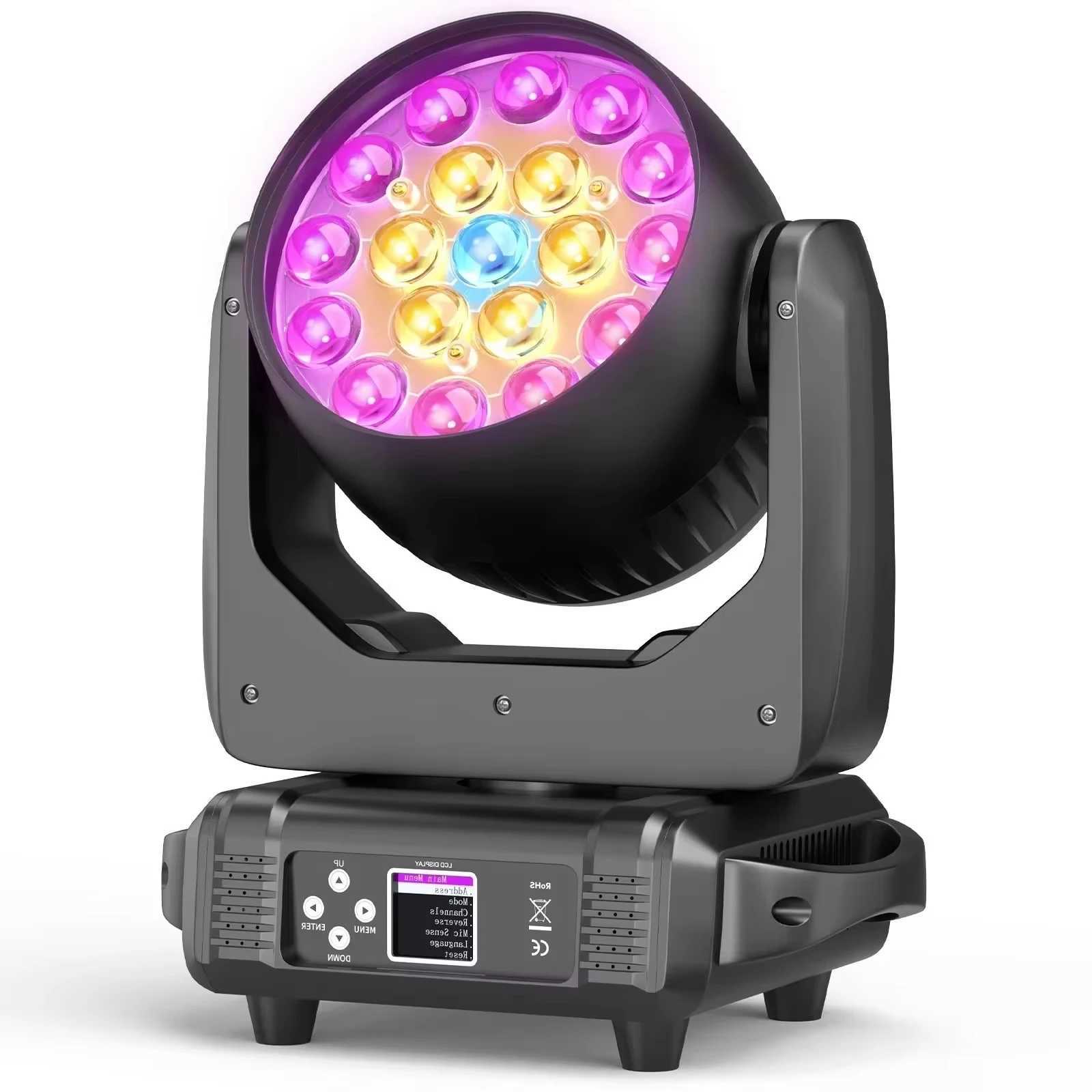 Yiflamefly Moving Head Lights With19PCS 15W 4-in-1 LED DMX512 Stage Light For DJ Karaoke Dance Hall KTV Disco Bar Stage LightingXJ250527