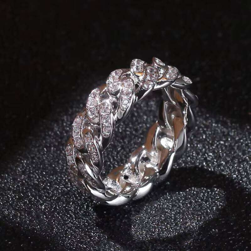 Cuban Link 8mm Full Woman Men Ring Bling Iced Out Cubic Zircon Hip Hop Punk Charm Jewelry for Gift
