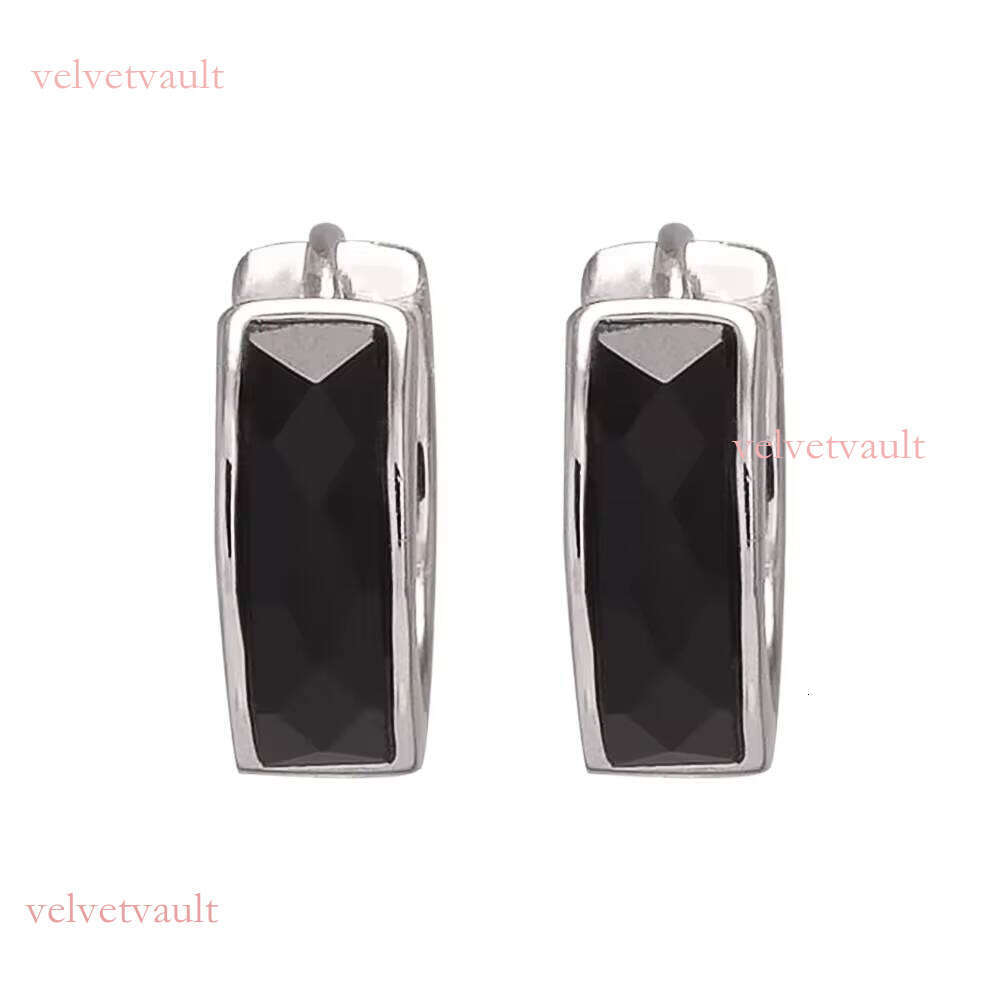 Pure Sier Cut Green Black Agate Hoop Natural Gemstone Hie Earrings Women Men Unisex Fashion Vintage Jewelry