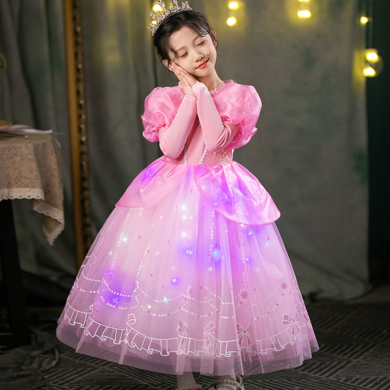 DISNEY infant designer clothes kids designer clothes Frozen Elsa Princess Pink dress with puffy skirt for little girl birthday princess outfit.