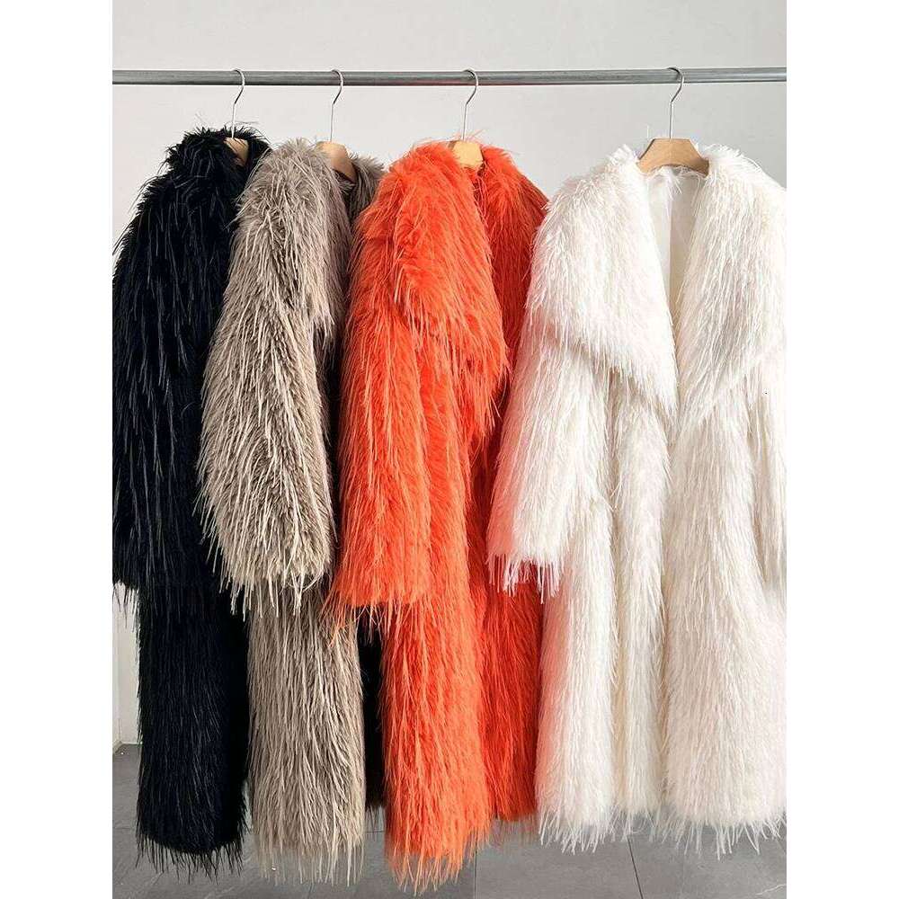 DEAT Fashion Women's Faux Fur Coat Lapel Long Sleeves Orange Tassel Loose Thick Warm Jacke Winter 2024 New Tide 7AB6033