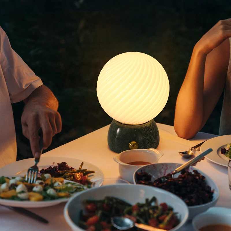 Wholesale Restaurant Decoration Cordless Travertine Table Lamp Battery Operated Bar Rechargeable Table Lamp stone base XJ250527