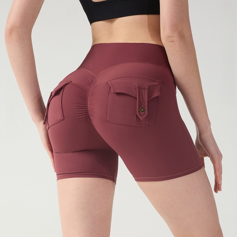 Women yoga pants gym shorts athletic short high waisted elastic skinny button quick dry frock pant outdoor running workout sports outfits size s-xl