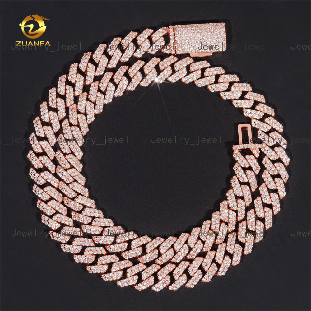 Cheap Price 2rows 10mm Cuban Chain Rose Gold Plated GRA Moissanite 925 Sterling Silver Necklace Cuban Link Chain Fine Jewelry
