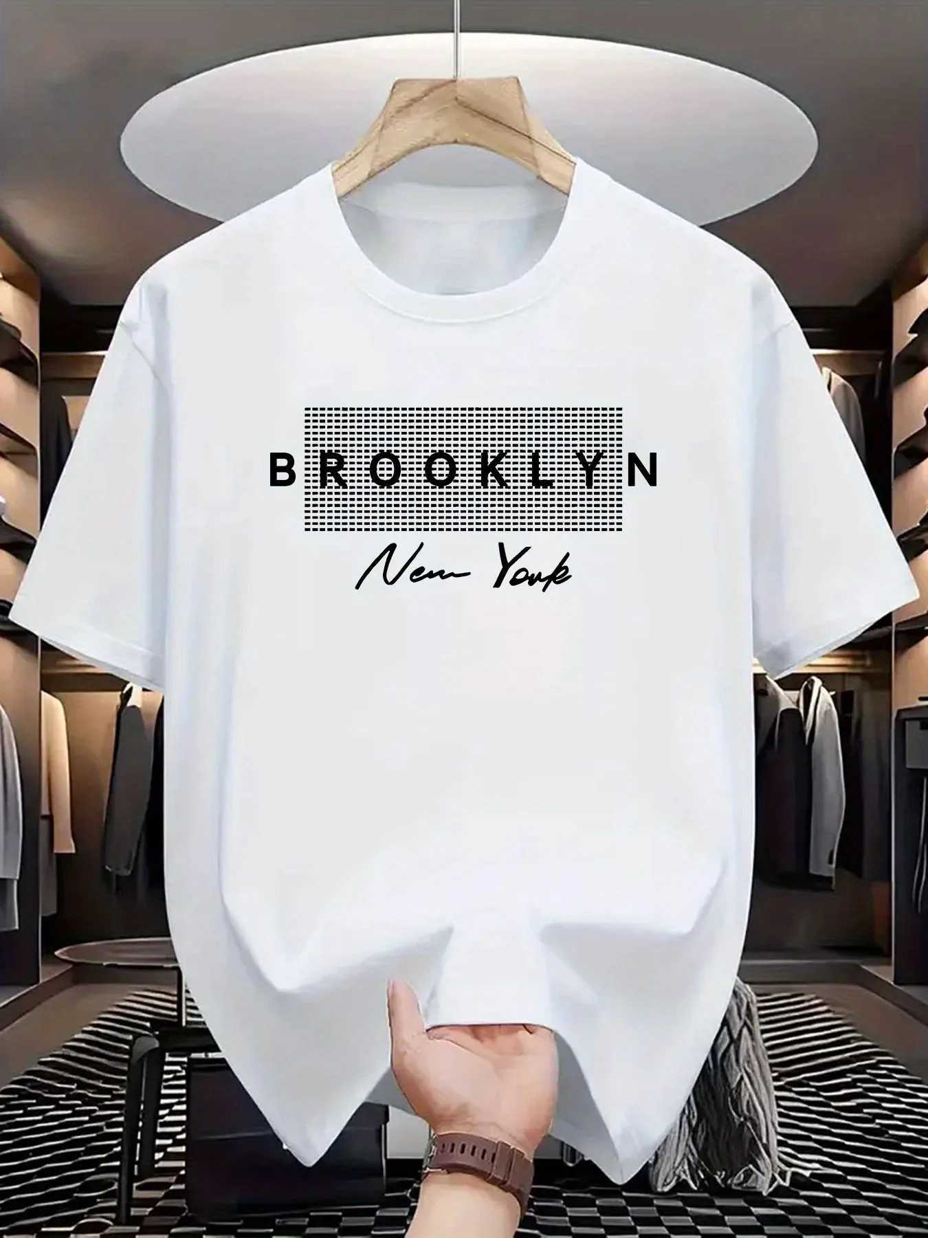Brooklyn NY Mens T-Shirt 100% Polyester Style T-Shirt Crew Neck Slightly Stretchy Fabric Summer Casual Short Sleeve Top Z250527