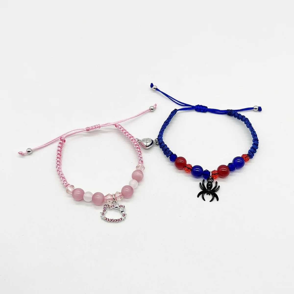 2PCS/set Gothic Spider Bat Cat Friendship Bracelets Best Friend Bff Magnet Heart Goth Matching Rope Chain Bracelets Y2K Jewelry W250526