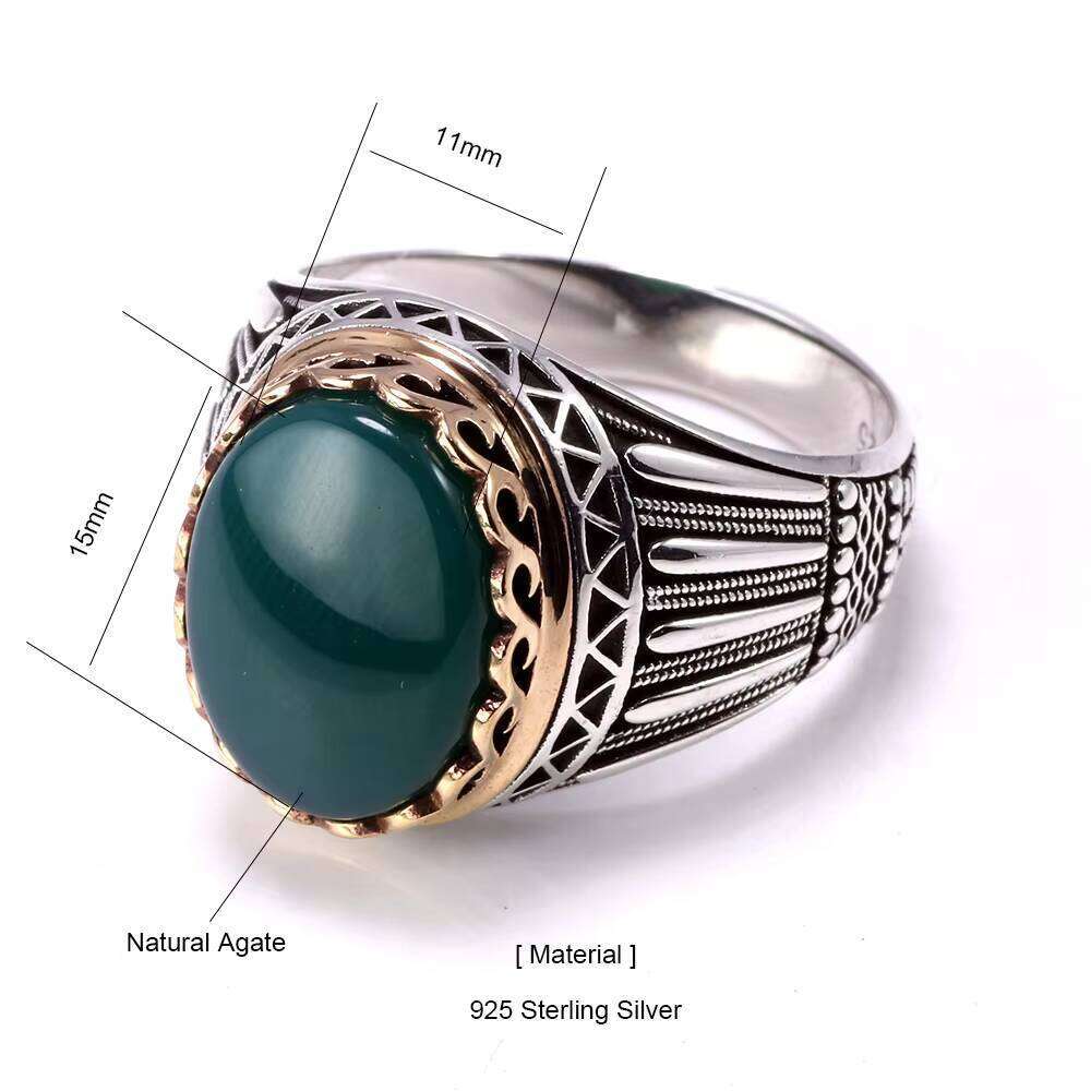 Sier Gems Stone Mens Ring Big Turkish Rings for Men With Green Red Tiger Eyes Stones Vintage Turkey Jewelry