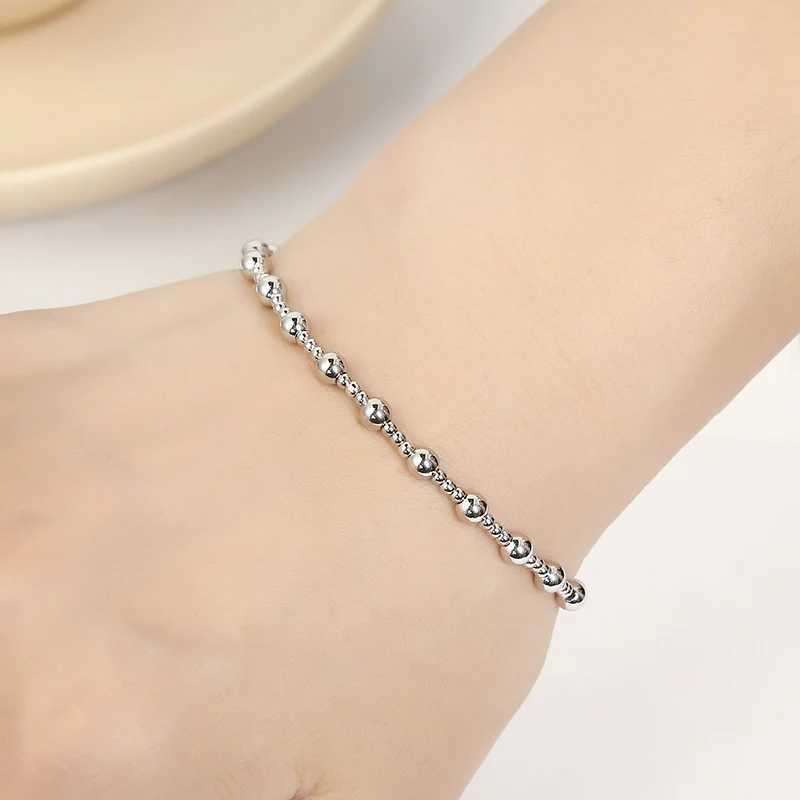 High-Quality Metal Stainless Steel Smooth Ball Waterproof Jewelry Exquisite Mini Beaded Elastic Bracelet Womens Daily gifts W250526