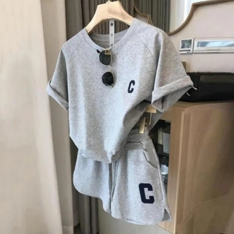 Women's designer Tracksuits Set Summer Women Tracksuit Short Sleeve T-shirt Drawstring Elastic Waist Shorts Sport Clothes Lady Exercise Top Set