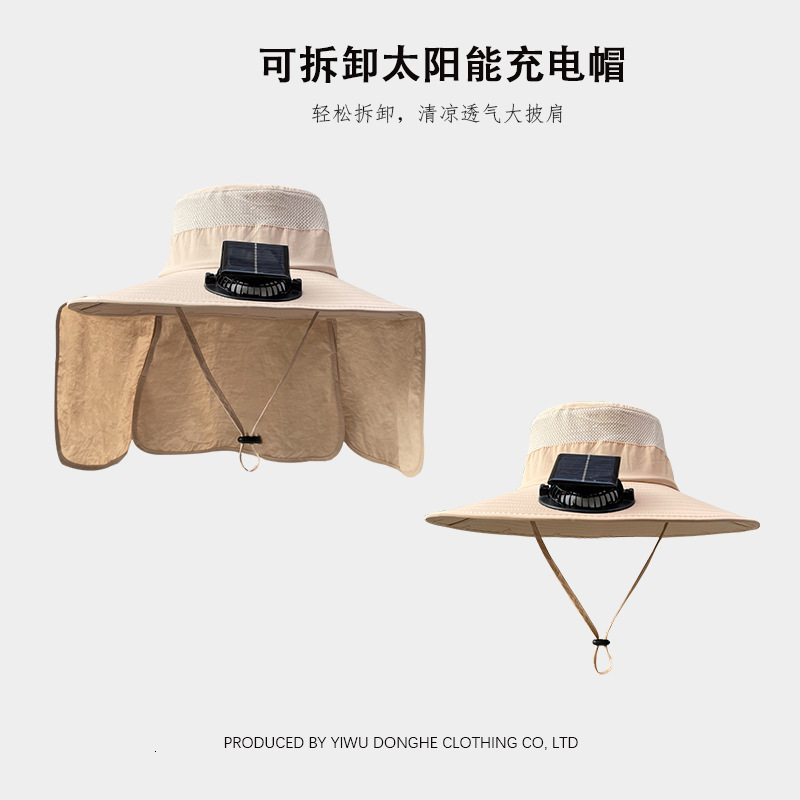 Solar Powered Fan Hat for Men, Summer Outdoor Fishing Hiking Hat with Wide Brim, Shawl Neck Protection, Sunshade Hat for Women