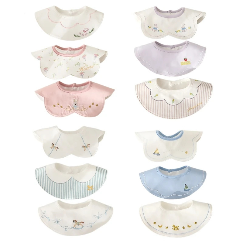Kids Embroidered Waterproof Feeding Bibs Comfortable Cotton Bibs Toddlers Waterproof Bibs Infant Mealtime Bibs for Kids 250522