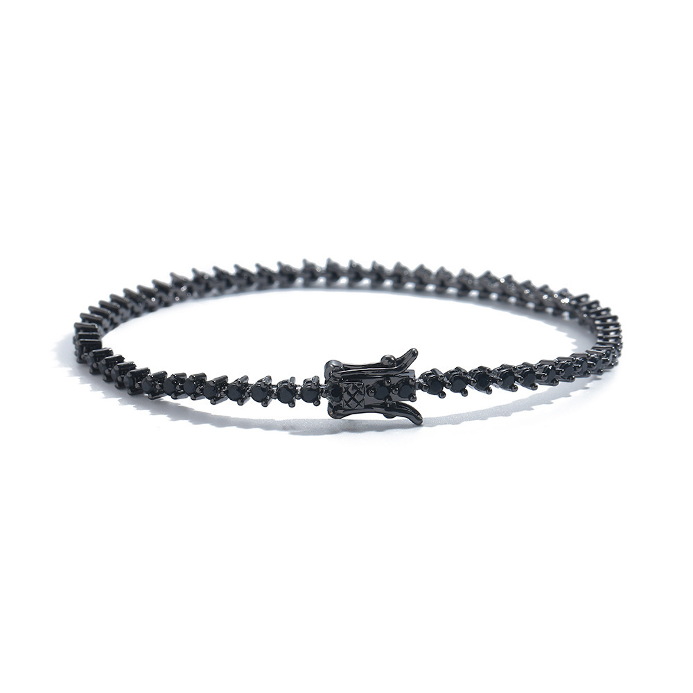 Wolf Tide Hip Hop Accessory Black Sparkly Diamond Tennis Bracelet 3mm Wide 3-claw Copper Set With Zircon Black Sparkly Diamond Tennis Bracelet Stone P