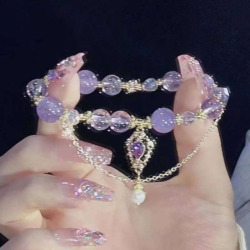 Light Purple Glass Crystal Beaded for Women Chic Butterfly Tassel Pendant Bracelets Sweet Girl Wrist Jewelry designer bag