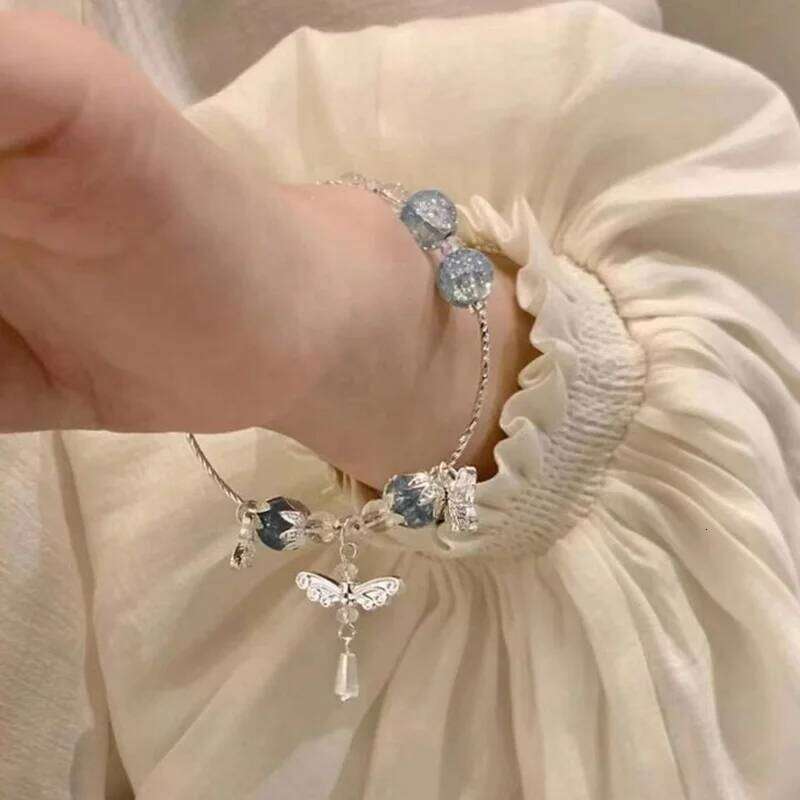 Light Purple Glass Crystal Beaded for Women Chic Butterfly Tassel Pendant Bracelets Sweet Girl Wrist Jewelry designer bag