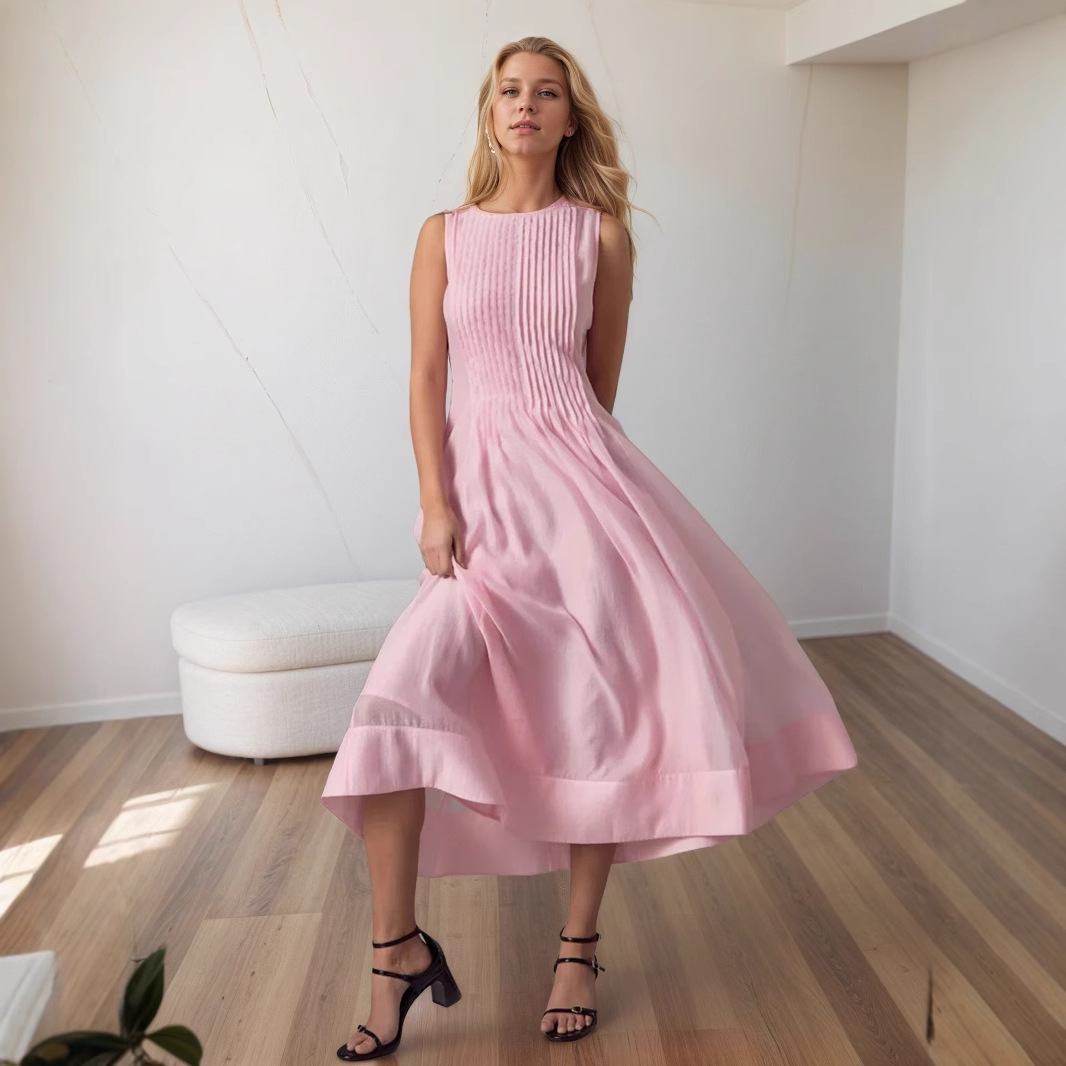 First love milk sweet pink sleeveless vest dress, women's summer gentle style, age reducing temperament, long skirt