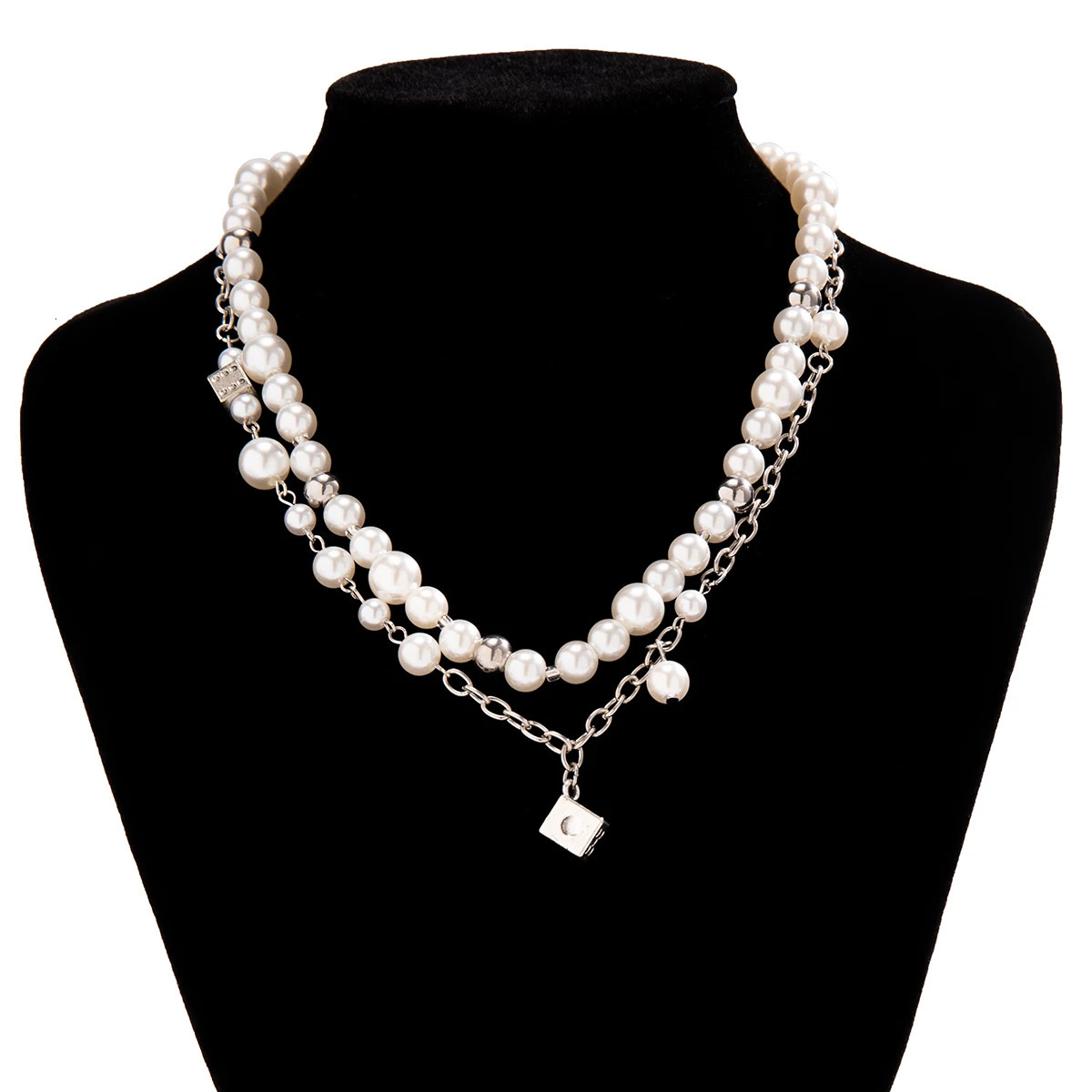 Salircon Steampunk Metal Dice Pendant Short Necklace Mens Gothic Pearl Chain Clavicle Necklace Aesthetic Neck Jewelry 250522