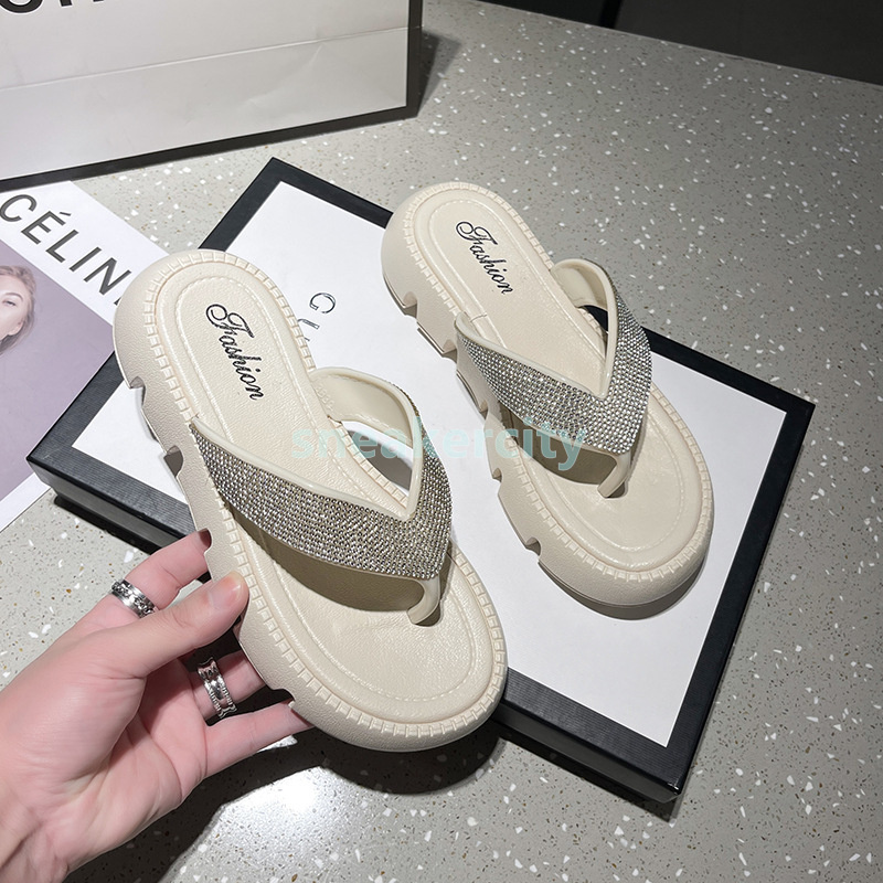 2025 designer sandals rhinestone glisten slides platform slippers casual fashion Flip Flops summer daily flats heels sliders comfortable mules slipper