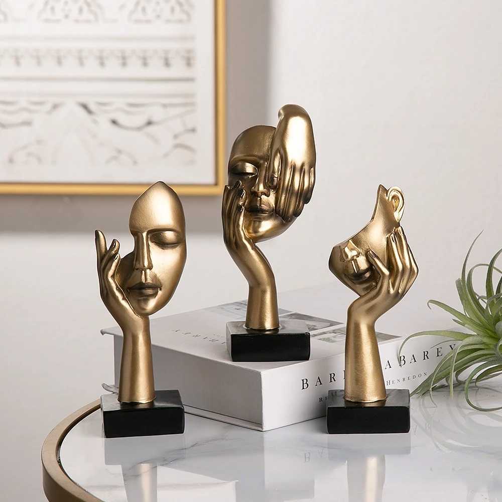 1pc Resin Abstract Statue Desktop Ornaments Sculpture Figurines Face Character Nordic Light Luxury Art Crafts Office Home Decor Y250524