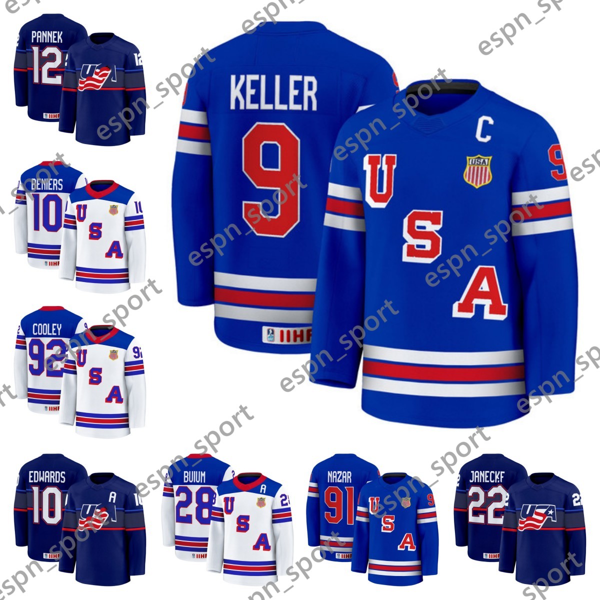 9 Clayton Keller USA 2025 IIHF Mens World Championship Hockey Jersey Tage Thompson Conor Garland Matty Beniers Logan Cooley Jeremy Swayman Alex Vlasic Werenski