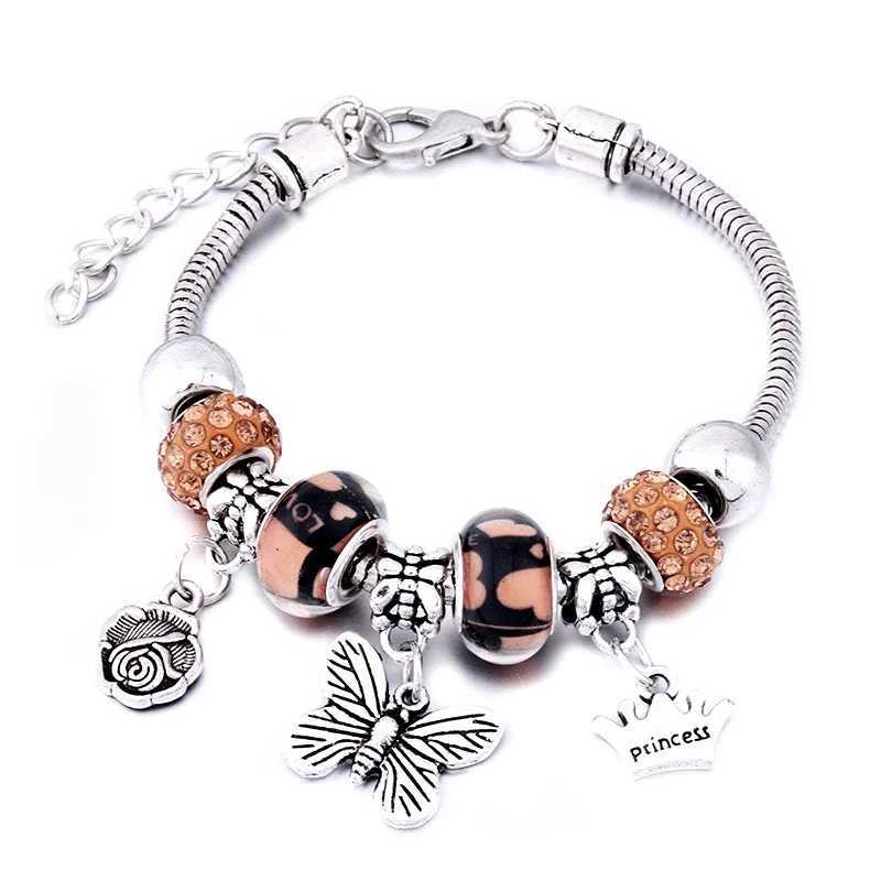 New Hot Charm Bangle Lobster Buckle Snake Chain Beaded Bangles For Women Summer Romantic Gift Fashion Butterfly Bracelet Jewelry W250526
