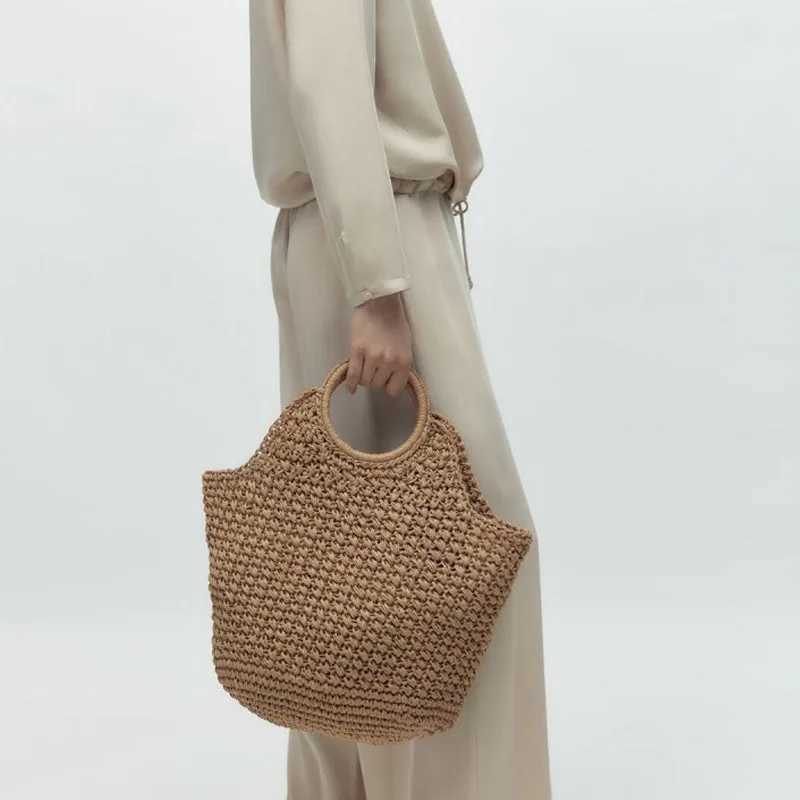 Round Handle Woven Bag Summer Raffia Straw Bags Designer Handbags Handmade Large Travel Beach Bags for Women Shopper Tote Clutch W250527