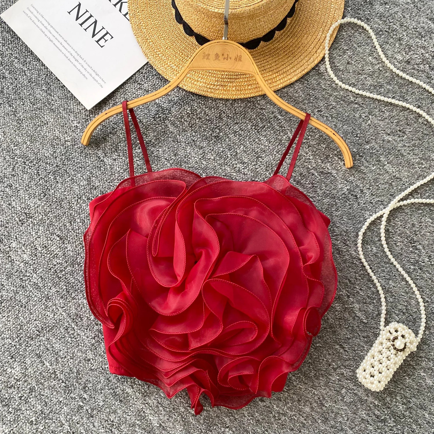 Summer Spaghetti Strap Mesh 3D Flowers Tank Top for Women Strapless Lace Skinny Camisoles Stretchy Back Camis Clothing 250523