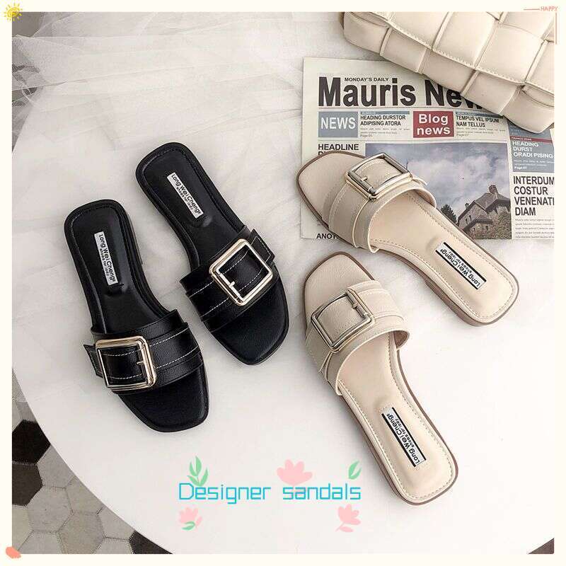 Wholesale Flat Slippers 2025 New Summer Square Buckle Designer Cool Slippers Versatile External Wear Non Slip Beach Cool Slippers