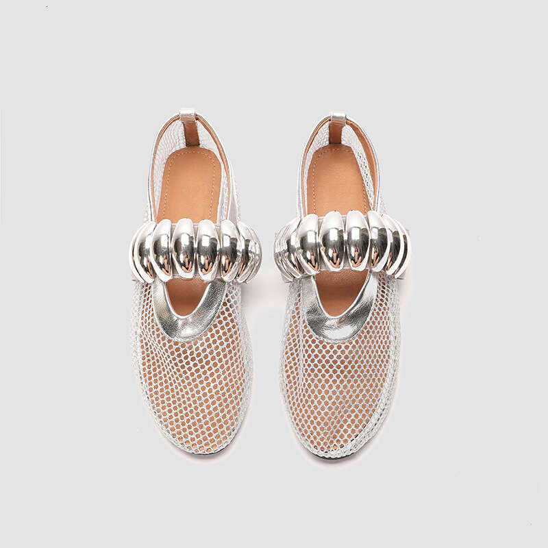 2025 Metal Buckle Elastic Mesh Ballet Flat Slip-On Large Size Mary Jane Women Shoes