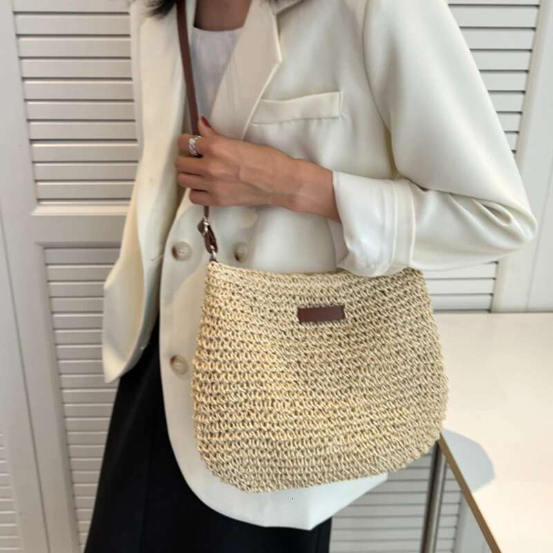 Woven Summer Fashion Straw Beach Holiday Crossbody Bag Shopping Large Capacity Shoulder Handbag Messenger Ladies Women