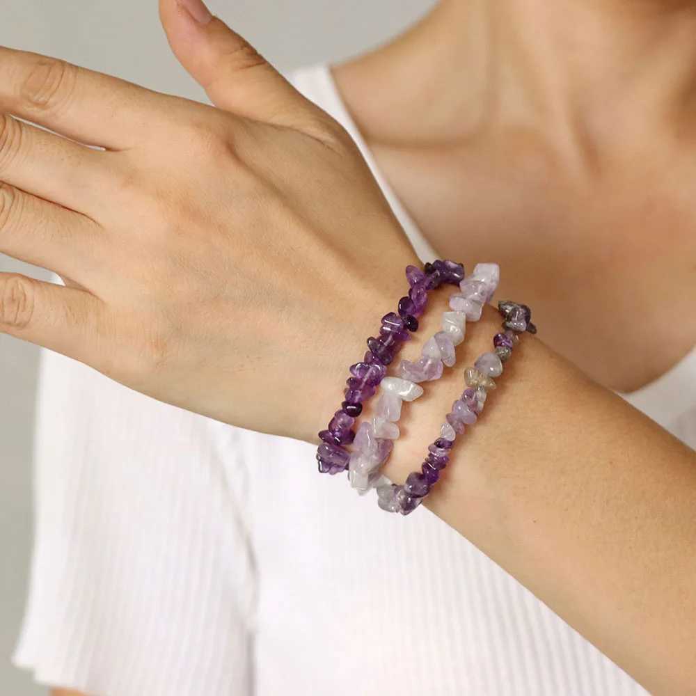 Irregular Natural Stone Bracelet Crystal Quartz Amethysts Tiger Eye Chips Gravel Beads Bracelets for Women Men Healing Jewelry W250526