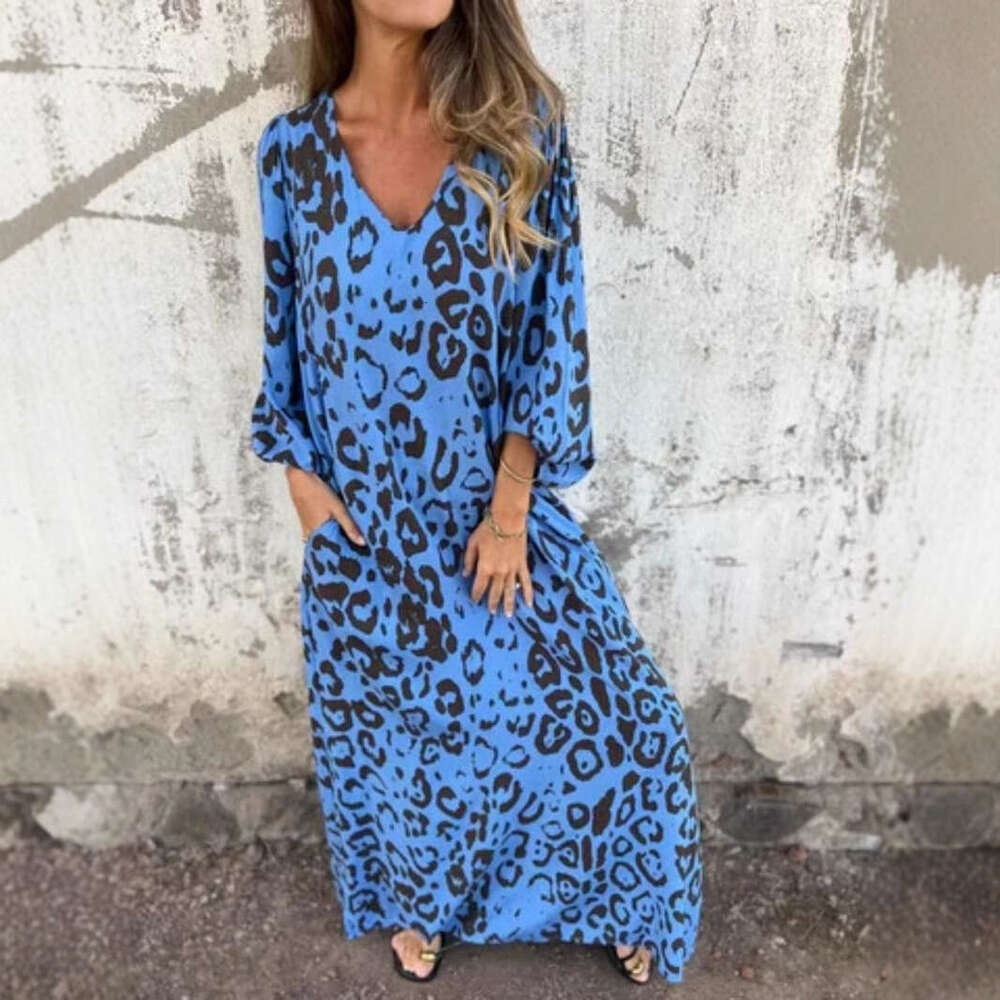 2025 Spring Summer Women Elegant V Neck loose Graffiti Casual Holiday Style Midi Dress