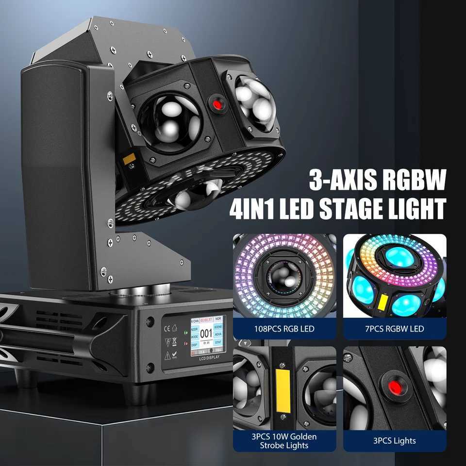 160W LED Moving Head Light Beam RGBW 360Rotation Stage Effect Lighting Projector DMX512 Sound Control for Disco Party Concert XJ250527