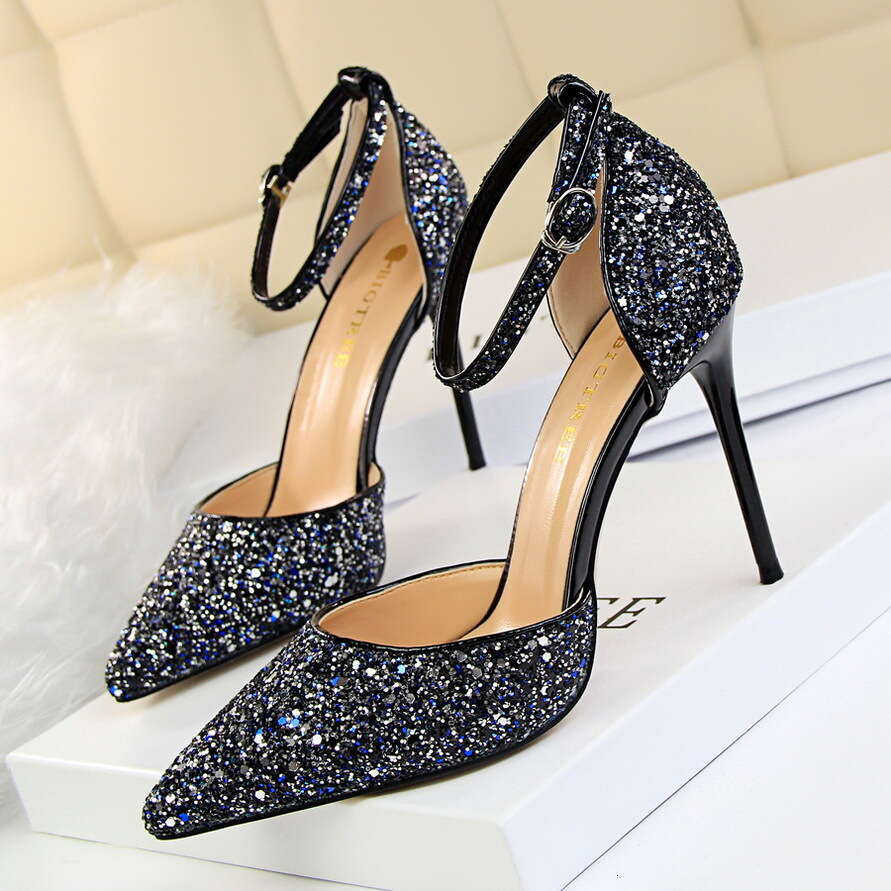Stiletto high heels, shallow mouth, pointed hollow, sequins, slim fit, single strap sandals, fashionable and high-end high-heeled women's shoes dh1102963094 Z260126