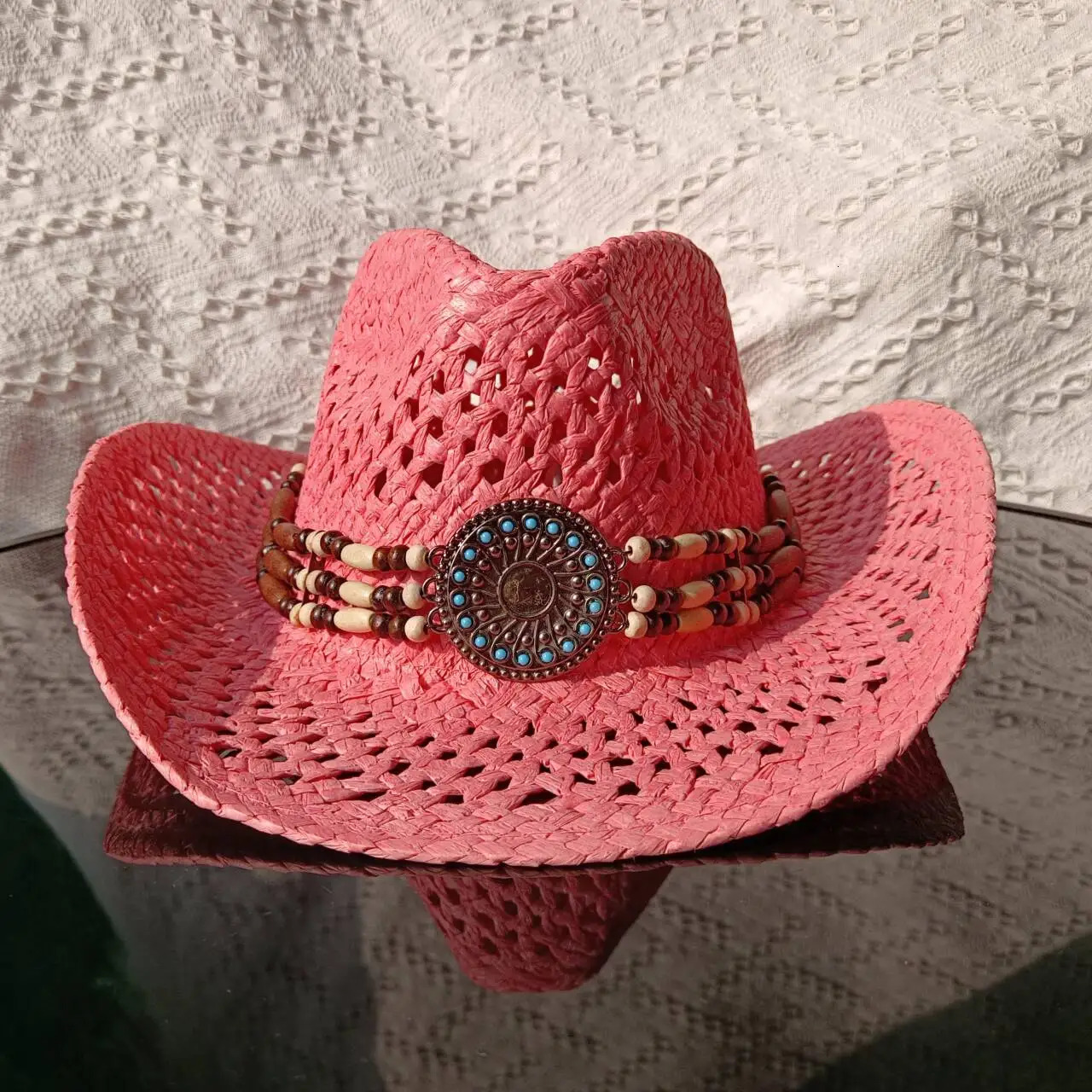 Cowboy Straw Hat Handmade Hollow Mens and Womens Summer Sun Protection Beach Hat Travel Western Cowboy Straw Hat Bikini 250526